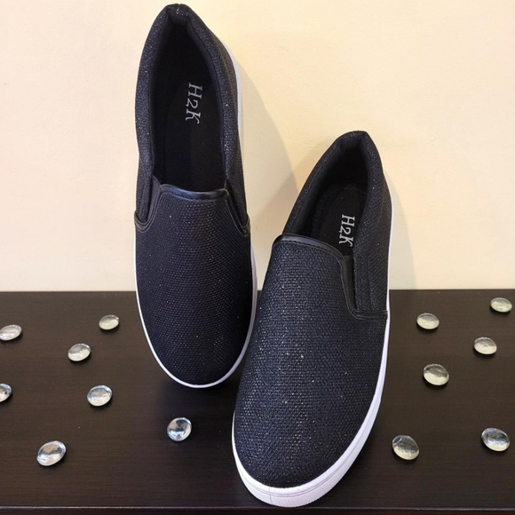 H2K Black Glitter Slip-on Tennis Shoes - Picture 2 of 4
